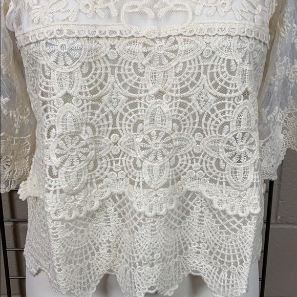 SUNDANCE: Lace Quarter Sleeve Top - Picture 3 of 9